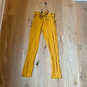 Mustard Yellow Tie Waist Pocketed Pants Size Large